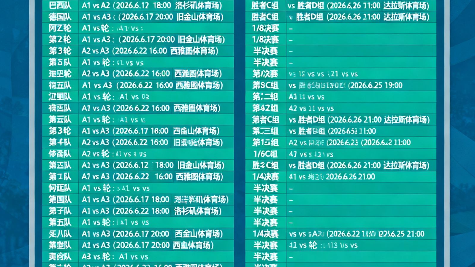 2026世界杯完整赛程表发布，48支球队的对阵安排以信息图形式清晰呈现